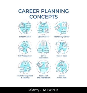 Icone di concetto blu morbide per la pianificazione della carriera Illustrazione Vettoriale