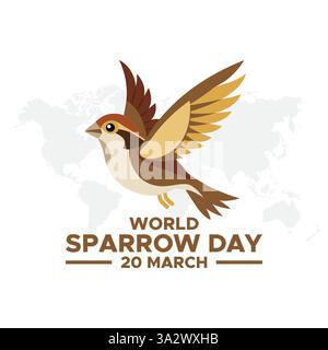 Giornata mondiale dei passeri, tenutasi il 20 marzo. Illustrazione vettoriale della data dei passeri. Carino passero per il giorno del passero. Giornata mondiale dei passeri. Illustrazione Vettoriale