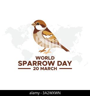 Giornata mondiale dei passeri, tenutasi il 20 marzo. Illustrazione vettoriale della data dei passeri. Carino passero per il giorno del passero. Giornata mondiale dei passeri. Illustrazione Vettoriale