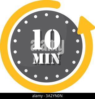10 minuti sull'icona del cronometro in stile piatto. Illustrazione vettoriale timer quadrante orologio su sfondo isolato. Concetto di business dei segnali per conto alla rovescia. Illustrazione Vettoriale