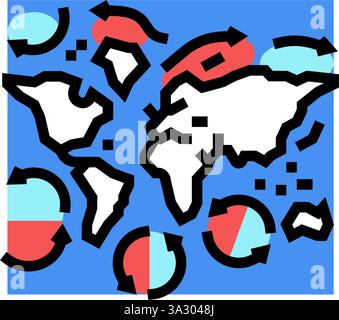 mappa delle correnti oceaniche mondo colore oceanico icona vettoriale Illustrazione Vettoriale