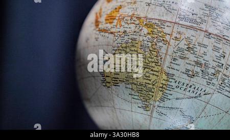 Australia sul globo, mappa del mondo australia Foto Stock