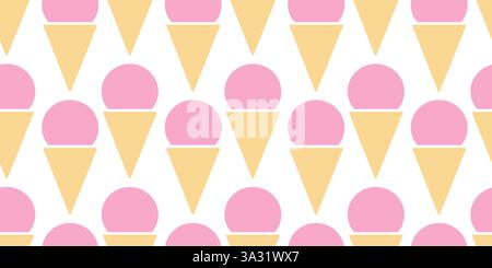 Paletta per gelato rosa con motivo senza cuciture a cono per waffle. Concetto di trama di sfondo astratta per l'ora legale. Illustrazione vettoriale isolata sfondo avvolgimento di schede tematiche di sfondo o banner promozionale Web, tag Illustrazione Vettoriale