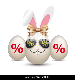 2 uova di Pasqua naturali in percentuale Lepre Ears occhiali da sole uova di Pasqua con percents un divertente uovo di pasqua con occhiali da sole e orecchie lepre. Foto Stock