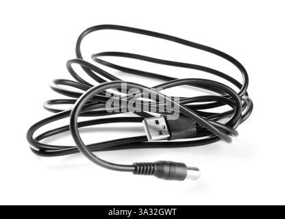 Cavo di ricarica USB nero isolato su bianco Foto Stock