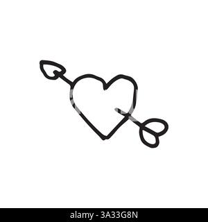 cuore con freccia disegnato a mano vettoriale doodle carino illustrazioni di scarabocchi di cartoni animati infantili Illustrazione Vettoriale