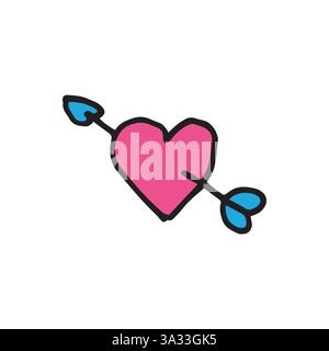 cuore con freccia disegnato a mano vettoriale doodle carino illustrazioni di scarabocchi di cartoni animati infantili Illustrazione Vettoriale