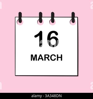 16 marzo. Icona Calendario giornaliero per la progettazione. Design semplice per brochure, volantini, supporti di stampa e pubblicità aziendali. Facilmente modificabile Illustrazione Vettoriale