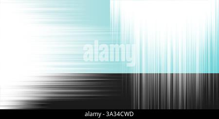 Nero, bianco e turchese forme sfumate lineari a righe luminose, sfocature di movimento: Contrasto verticale pulito, elegante e dinamico, design creativo astratto Illustrazione Vettoriale