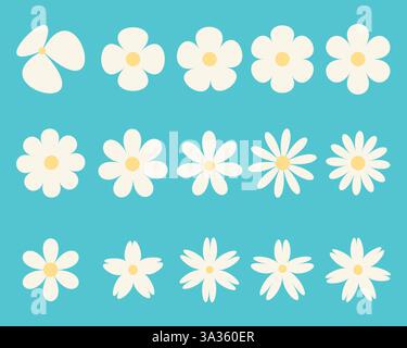 Set di fiori semplici. Illustrazione piatta vettoriale. Illustrazione Vettoriale