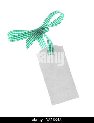 Etichetta vuota con arco verde isolato su bianco Foto Stock