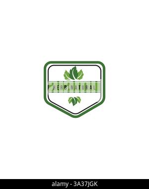 tè verde foglia caffè a base di erbe bevanda salutare ristorante, logo di tè a base di erbe scudo, illustrazione vettoriale Illustrazione Vettoriale