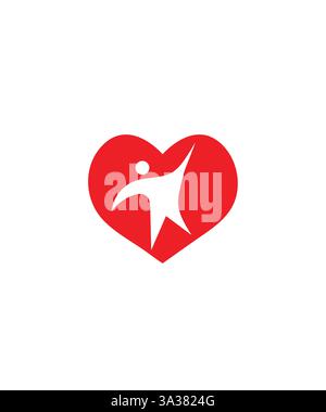 logo cuore dentro figura umana, logo di cure mediche cuore Illustrazione Vettoriale