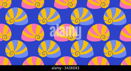Motivo senza cuciture con conchiglie marine disegnate a mano conchiglia piatta di tendenza. Conchiglie di spiaggia tropicale. Motivo estivo senza cuciture. Illustrazione vettoriale Illustrazione Vettoriale