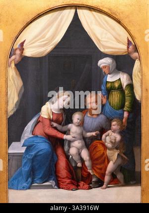 Pittura di Garofalo; Garofalo "la Sacra famiglia con Santa Elisabetta e Giovanni Battista" c 1520; Rinascimento italiano del XVI secolo. Ferrara, nord Italia Foto Stock