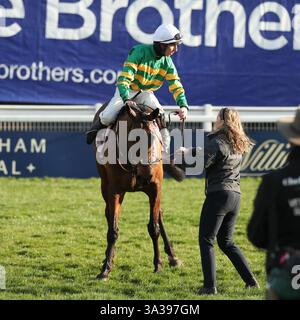 Cheltenham, Regno Unito. 14 marzo 2025. Inothewayurthinkin (J) Mark Walsh (T) Gavin Cromwell vince la Boodles Cheltenham Gold Cup durante il Cheltenham Festival 2025 all'ippodromo di Cheltenham, Cheltenham, Regno Unito, il 14 marzo 2025. Foto di Ken Sparks. Solo per uso editoriale, licenza richiesta per uso commerciale. Non utilizzare in scommesse, giochi o pubblicazioni di singoli club/campionato/giocatori. Crediti: UK Sports Pics Ltd/Alamy Live News Foto Stock
