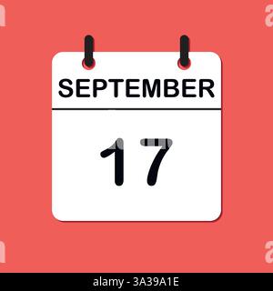 17 settembre. Icona Calendario giornaliero per la progettazione. Design semplice per brochure, volantini, supporti di stampa e pubblicità aziendali. Facilmente modificabile Illustrazione Vettoriale