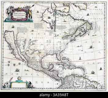 MAPPA DEL NORD AMERICA 1636 dei cartografi olandesi Henricus Hondius II e Jan Janssonius Foto Stock