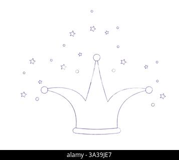 Incantevole corona di principessa, disegnata a mano. Doodle corona magica ed elegante. Illustrazione vettoriale disegnata a mano isolata su sfondo bianco Illustrazione Vettoriale