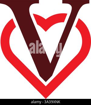 Logo Letter V ispirato all'amore Illustrazione Vettoriale