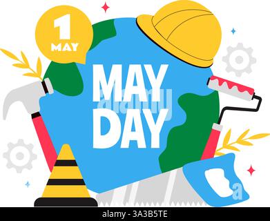 Illustrazione vettoriale del primo maggio con vari lavoratori edili di diverse professioni, con un messaggio di ringraziamento a tutti i lavoratori Illustrazione Vettoriale