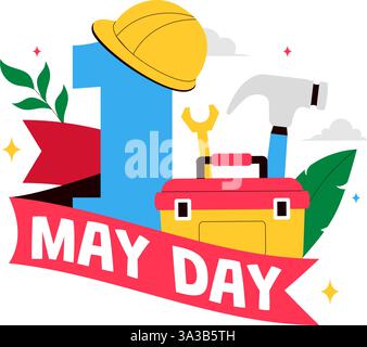 Illustrazione vettoriale del primo maggio con vari lavoratori edili di diverse professioni, con un messaggio di ringraziamento a tutti i lavoratori Illustrazione Vettoriale