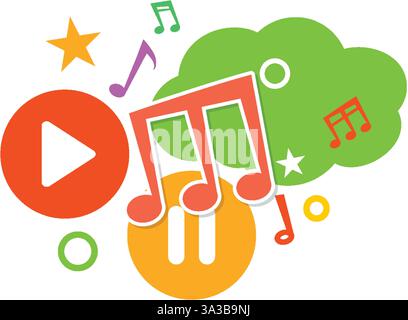 Note musicali e simboli vivaci in stile vettoriale Illustrazione Vettoriale