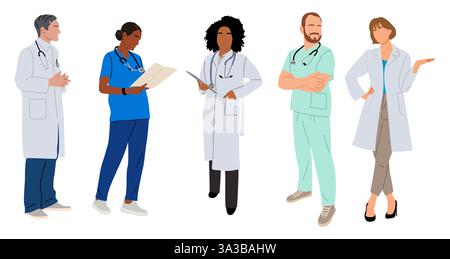 Diversi operai di medicina maschile e femminile in uniforme Illustrazione Vettoriale