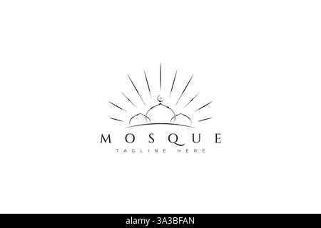 Moschea illuminata Design del logo islamico culto creativo musulmano spiritualità sacra Illustrazione Vettoriale
