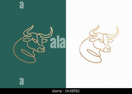 Elegante design minimalista con logo Bull Head e stile Continuous Line Drawing Illustrazione Vettoriale