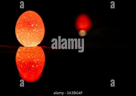 Nowruz. Festival di Primavera Cinese. Pasqua ebraica. Pagano. Uovo di pasqua colorato e luminoso. Sfondo nero con uovo di pasqua. 20 Foto Stock
