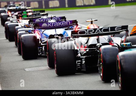 Melbourne, Australie. 15 marzo 2025. Tutte le vetture schierate in pista durante il Gran Premio d'Australia di Formula 1 Louis Vuitton 2025, 1° round del Campionato del mondo di Formula 1 FIA 2025 dal 14 al 16 marzo 2025 sul circuito Albert Park Grand Prix di Melbourne, Australia - Photo Florent Gooden/DPPI Credit: DPPI Media/Alamy Live News Foto Stock