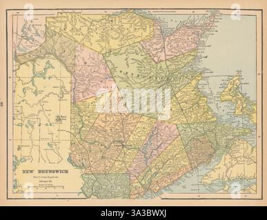 New Brunswick nelle contee. Canada. CRAM 1894 vecchia mappa della mappa antica Foto Stock