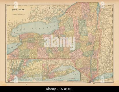 Mappa dello stato di New York nelle contee. CRAM 1894 Old Old vintage plan chart Foto Stock