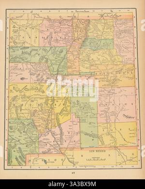 Mappa dello stato del New Mexico nelle contee. CRAM 1894 Old Old vintage plan chart Foto Stock