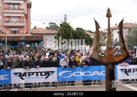 Cartoceto, Italia. 15 marzo 2025. Il trofeo durante la 60° Tirreno - Adriatico 2025, tappa 6 da Cartoceto a Frontignano (Ussita) - il 15 marzo 2025 a Cartoceto, Marche, Italia. (Foto di massimo Paolone/LaPresse) credito: LaPresse/Alamy Live News Foto Stock