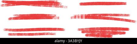 Tratti di pastello rosso - linee dritte tracciate a mano con consistenza ruvida. Illustrazione Vettoriale