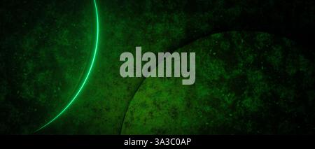 Una vivace opera d'arte digitale astratta caratterizzata da una linea luminosa verde che curva su uno sfondo verde scuro testurizzato. L'immagine ha un futuristi Foto Stock