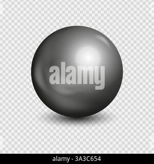 Sfera 3d cromata in metallo realistica su sfondo trasparente, sfera sferica in argento, illustrazione vettoriale Illustrazione Vettoriale