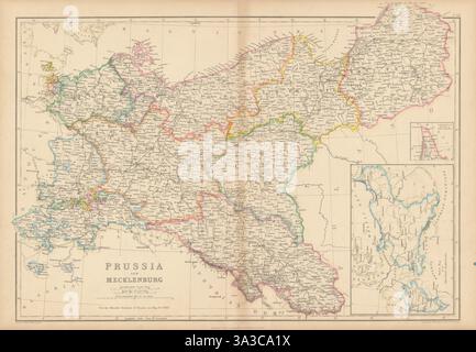 Prussia e Meclemburgo di Edward Weller. Germania e Polonia 1860 vecchia mappa Foto Stock
