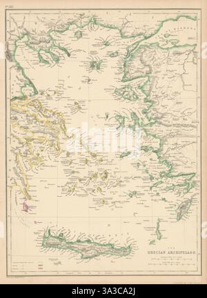 Arcipelago Grecian. Isole greche dell'Egeo Cicladi Dodecaneso. Mappa DI HUGHES 1860 Foto Stock