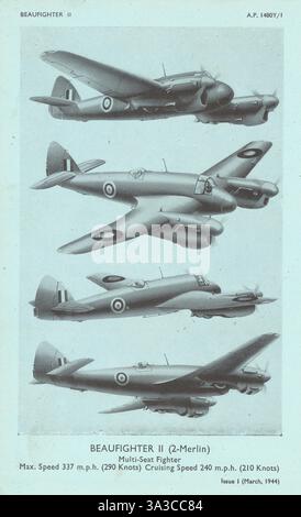 Bristol Beaufighter II, caccia multiposto. Foto di riconoscimento degli aeromobili 1944 Foto Stock