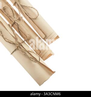 Pergamene laminate vintage isolate su bianco Foto Stock