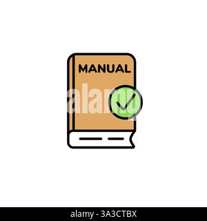 Icona del manuale di istruzioni con un segno di spunta per l'approvazione Illustrazione Vettoriale