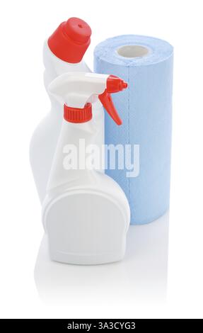 Due spray bianchi con carta assorbente blu Foto Stock