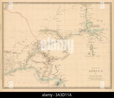 La Nigeria w/ primi esploratori' rotte. Il lago Ciad Yariba Houssa Borgou.SDUK 1844 mappa Foto Stock