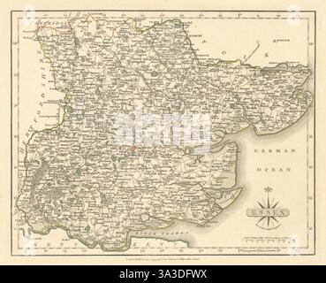 Antica mappa della contea di Essex da JOHN CARY. Originale a colori di contorno 1793 vecchio Foto Stock