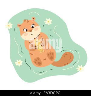 carina lontra carina animale in acqua Illustrazione Vettoriale