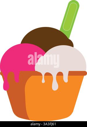 Icona Vector Ice Cream Flat. Scioglimento del gelato isolato su sfondo bianco. elemento di design piatto. Illustrazione Vettoriale