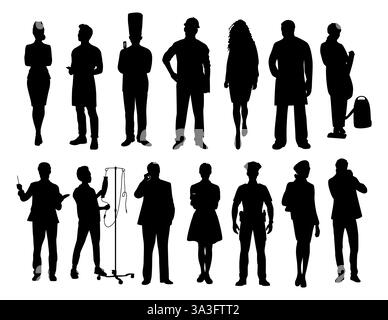 Sagome di persone in varie professioni Illustrazione Vettoriale